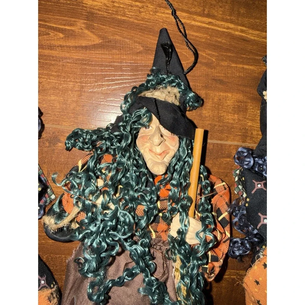 Vintage Halloween Decor Resin Witch Hanging Decoration Lot Of 4